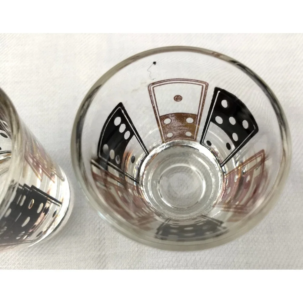 Vintage Anchor Hocking Shot Glasses‎ Black & Gold Dice Domino 1oz